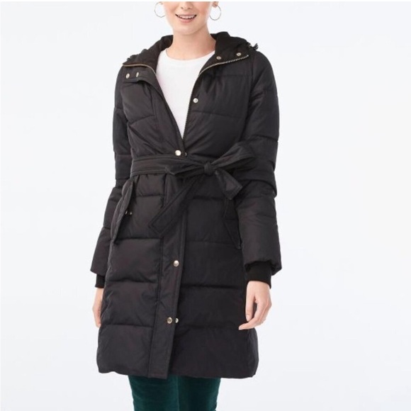 J. Crew Mercantile Belted Quilted Long Puffer Coat Winter Jacket Black 2X - Picture 1 of 8
